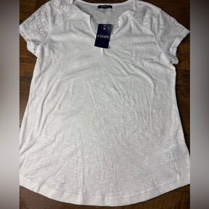 Chaps Women's White Short Sleeve Lace Top large NWT